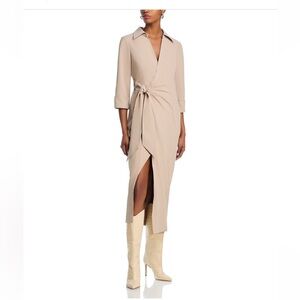 Cinq à Sept Beige Wrap Dress with Slit